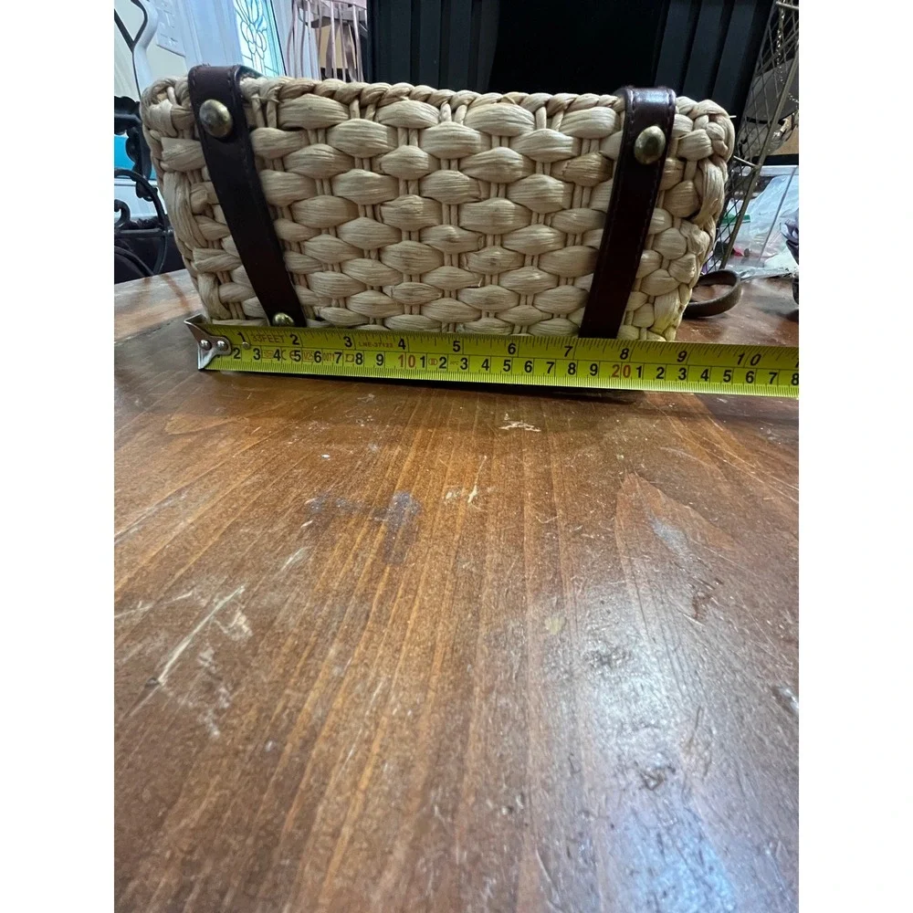 Etienne Aigner Vintage Woven Straw Leather Crossbody Bag Oxblood Burgundy Basket - Picture 5 of 12